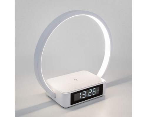 Настольный светодиодный светильник с беспроводной зарядкой и будильником 80505/1 белый