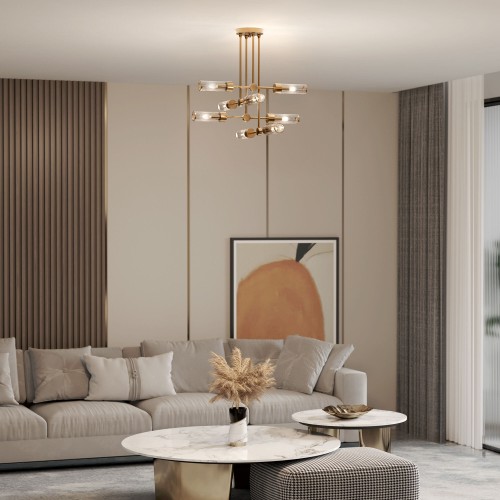 Умный потолочный светильник со стеклянными плафонами 60166/8 латунь